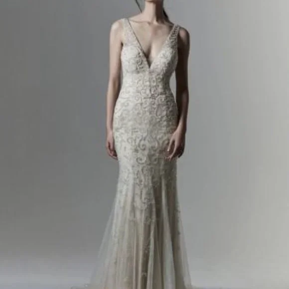 maggie sottero beaded dress Plus-Size Floral Plunging Mermaid Dress main image 0